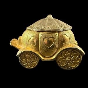 VTG Gold Tone Cinderella Carriage Trinket Jewelry Box Made in Japan Hinged Lid